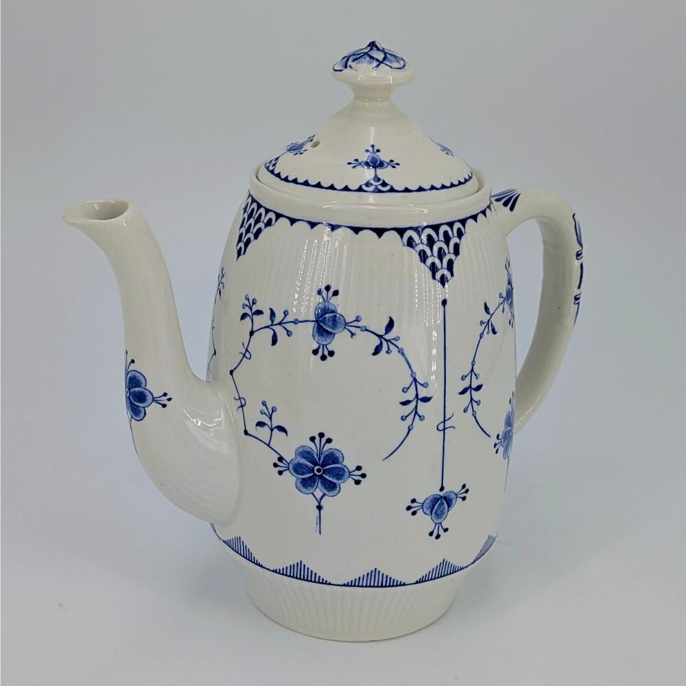 Denmark Blue White Pottery Coffee Pot Kettle Ceramic Tea Carafe English China
